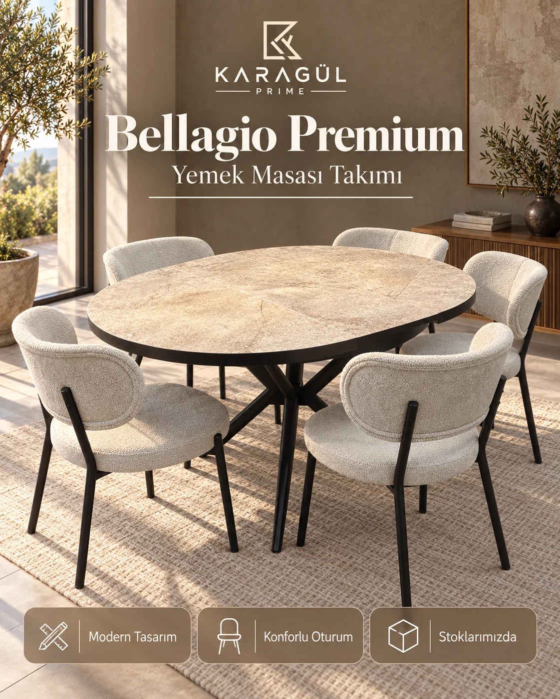 Bellagio Premium Yemek Masası Takımı – görsel 1