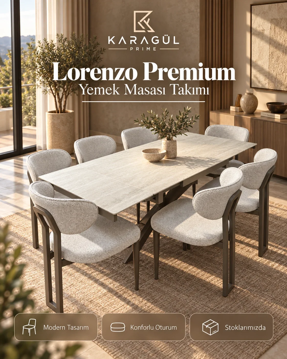 Lorenzo Premium Yemek Masası Takımı – görsel 1